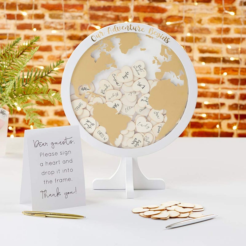 Kate Aspen Wedding Guest Book Alternative - Our Adventure Begins Globe Frame Keepsake (22101NA), Black - Image 2